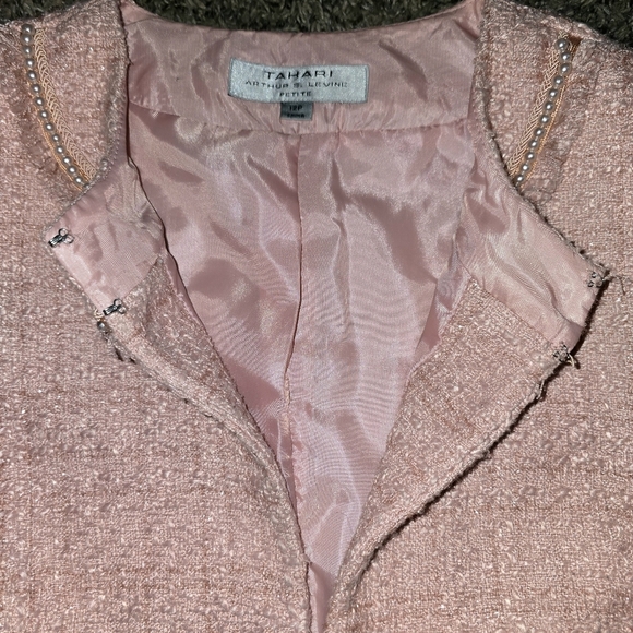 Tahari Arthur S. Levine Petite 12P Pink Tweed Embellished Jacket - Picture 5 of 7
